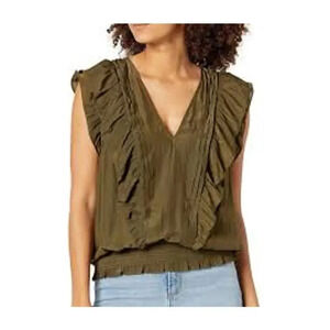 Ramy Brook Smocked Ruffle Sleeveless Green Top Blouse fits like XS/S